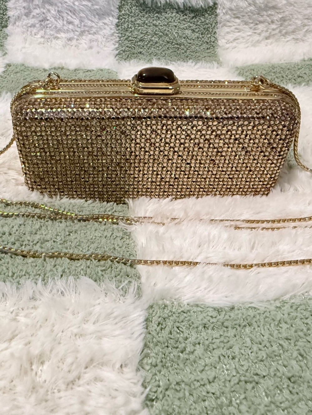 Judith Leiber Crystal Clutch Gold Minaudière with Dust Bag + Accessories NWT